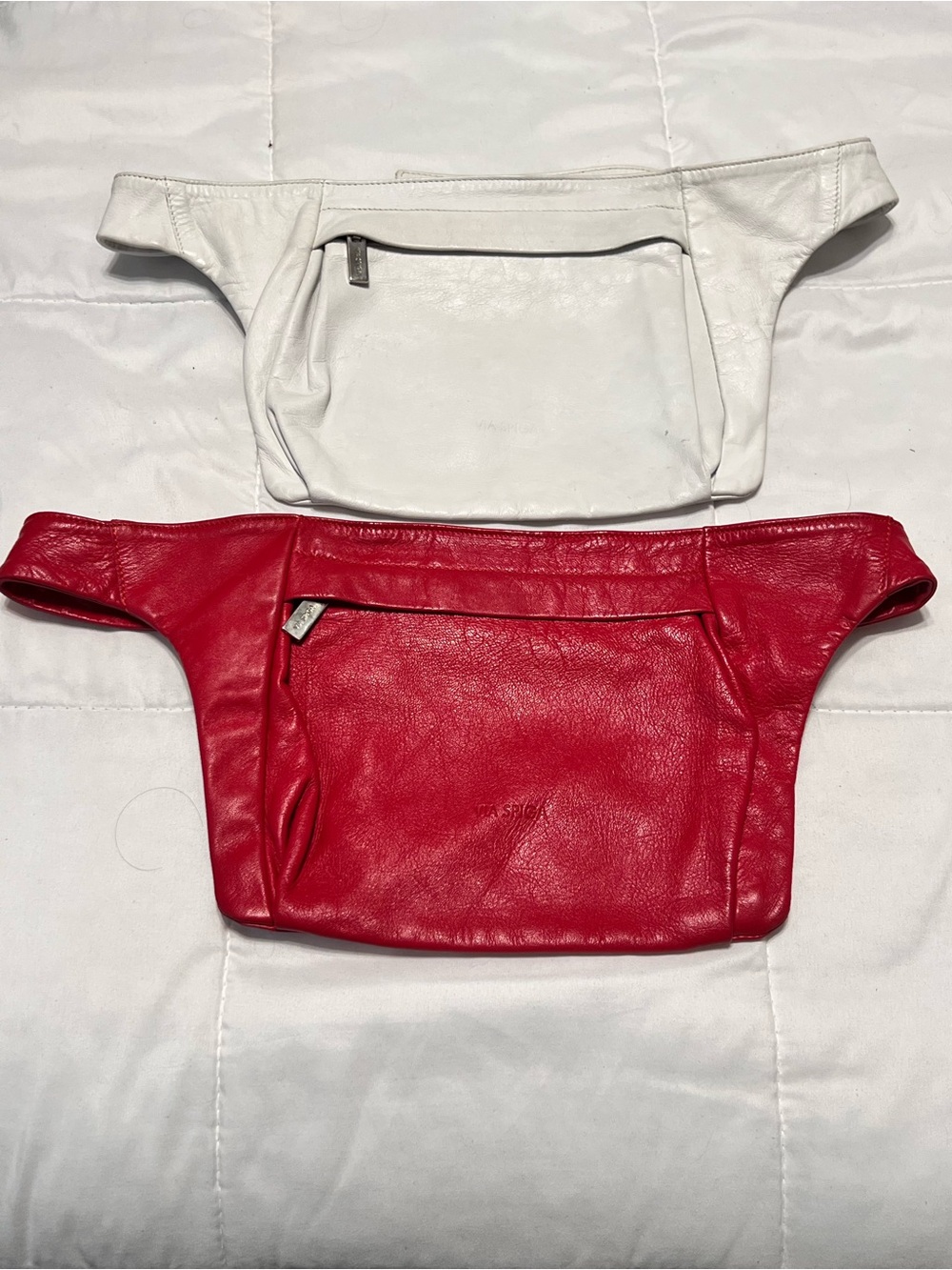 Via Spiga Red and White Italian Leather Waist Bag Set